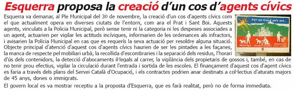 Not&iacute;cia publicada a L'ERAMPRUNY&Agrave; (N&uacute;mero 40 - Desembre 2006) sobre la proposta d'ERC de Gav&agrave; de crear un cos d'agents c&iacute;vics a Gav&agrave;